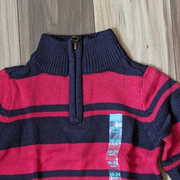 NWT The Children's Place Boys Knit Pullover Sweater Red Striped Cardigan… - Picture 3 of 5